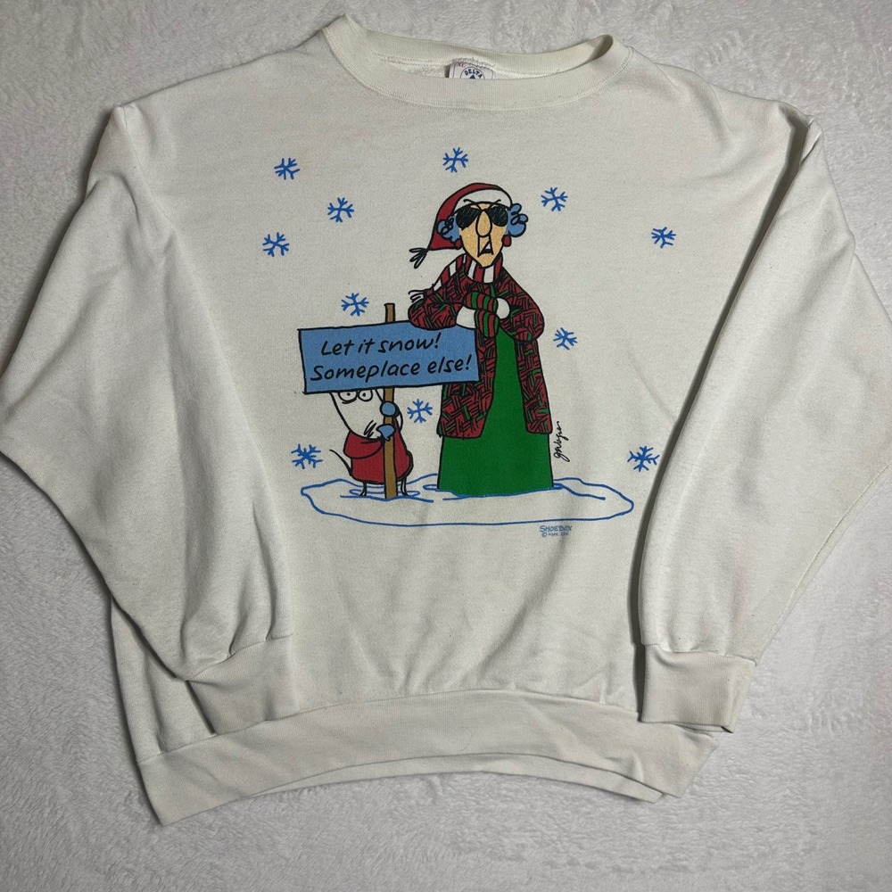 Vintage Delta Maxine Shoebox Christmas Sweatshirt XL White Let It Snow USA Made